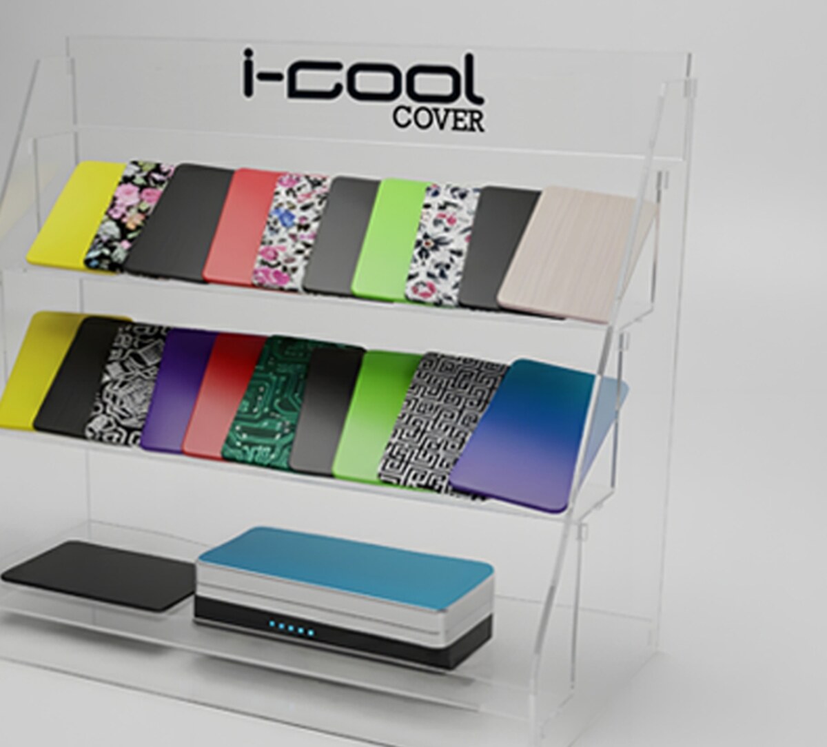 Espositore con cover intercambiabili i-cool colorate e a fantasia