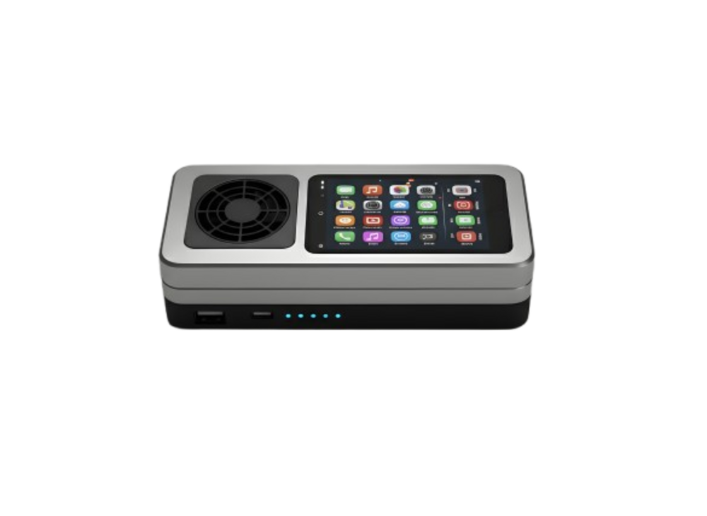 i-cool Vision, smart case per occhiali aperta con display e ventola